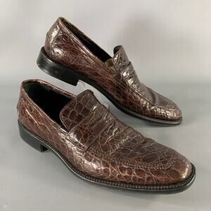 SALVATORE FERRAGAMO Size 8.5 Brown Embossed Leather Slip On Loafers